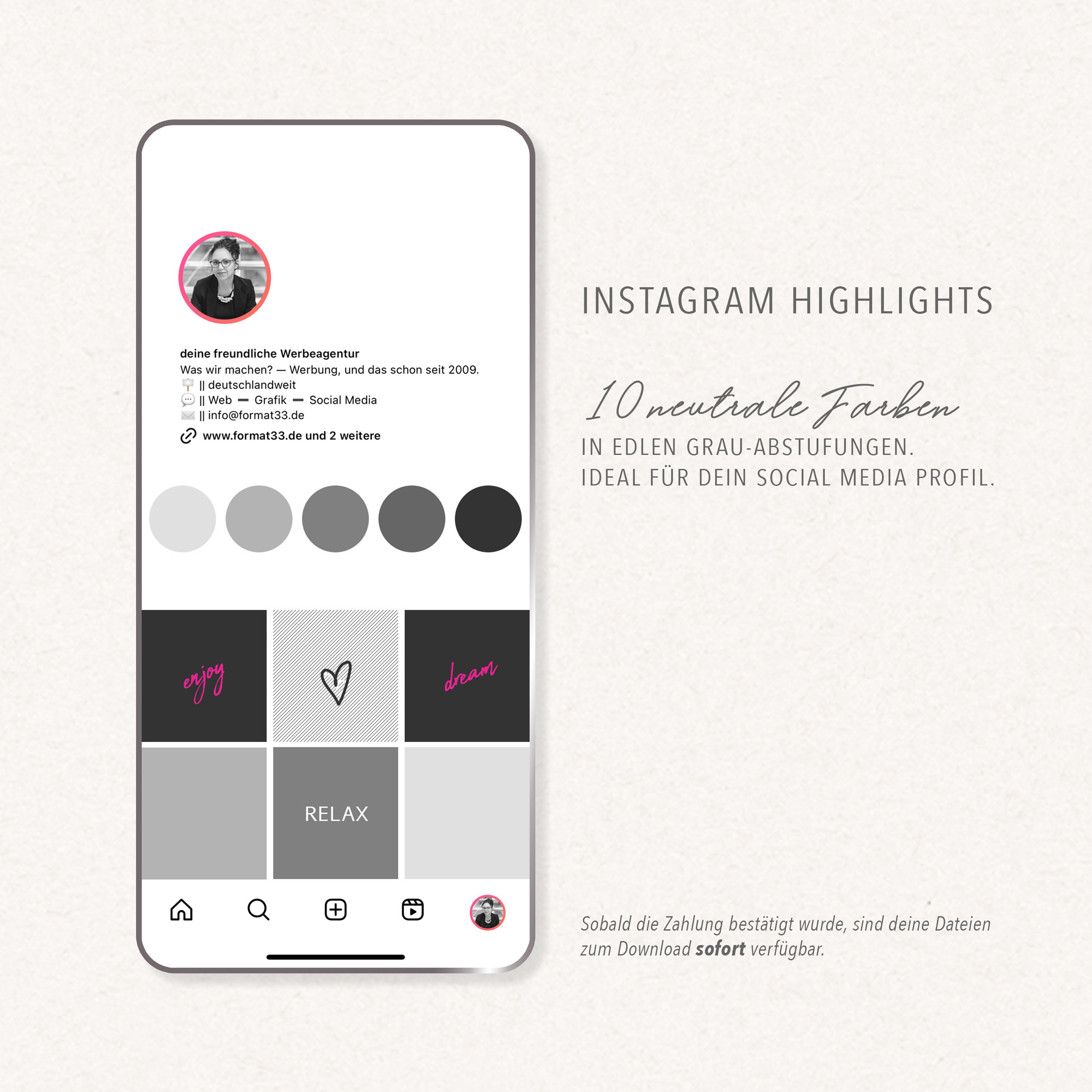 10x BACKGROUND FARB BUNDLE SOCIAL MEDIA / HIGHLIGHT STORY COVER / LIFESTYLE GRAU – Bild 2