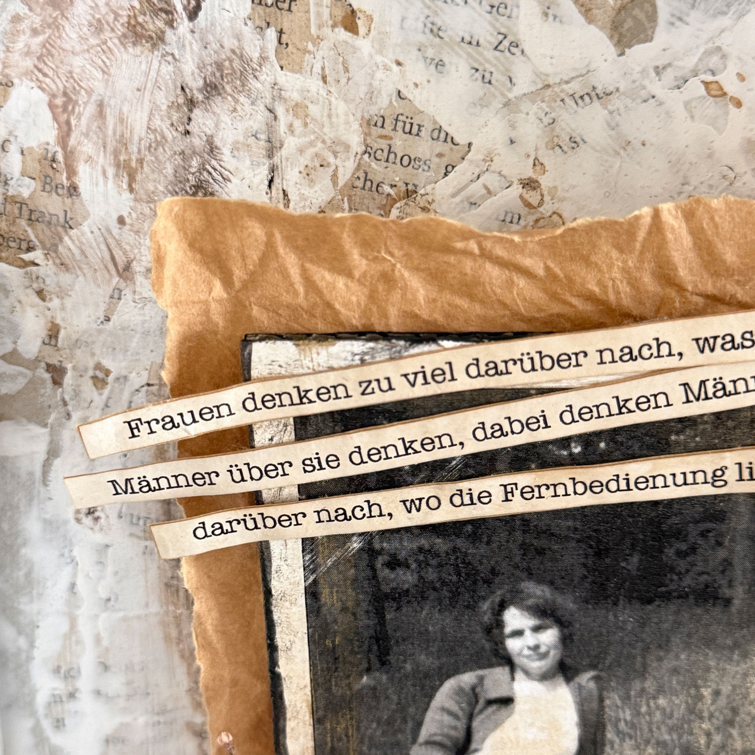 Vintage Assemblage im Rahmen. Kreative Collagen-Kunst zum Thema Auszeit, Picknick und MädelsTag