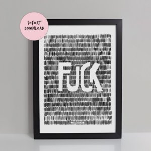 FUCK Line Art Poster mit kreativem Typografie-Design aus feinen Linien in schwarz-weiß als moderner digitaler Kunstprint für minimalistische Wanddekoration.