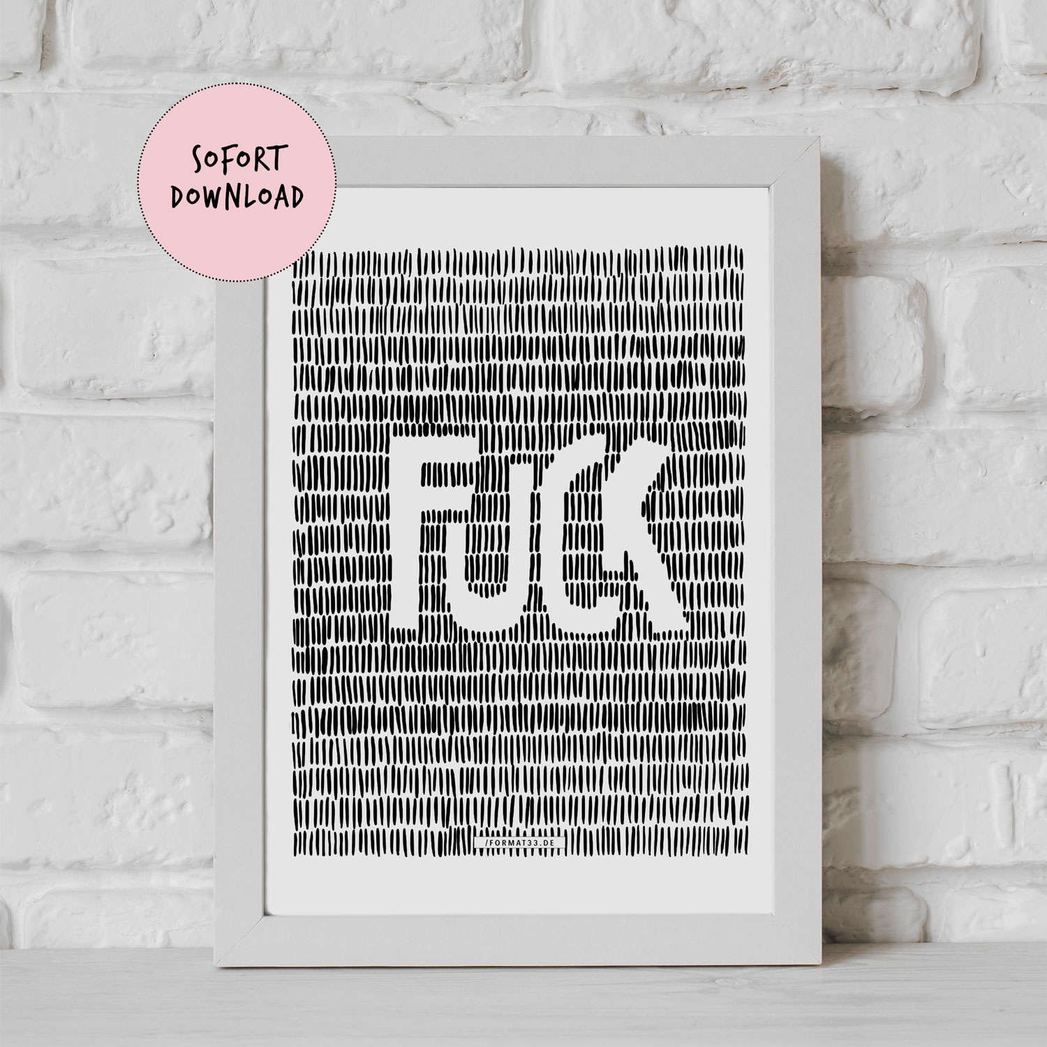 FUCK Line Art Poster mit kreativem Typografie-Design aus feinen Linien in schwarz-weiß als moderner digitaler Kunstprint für minimalistische Wanddekoration.